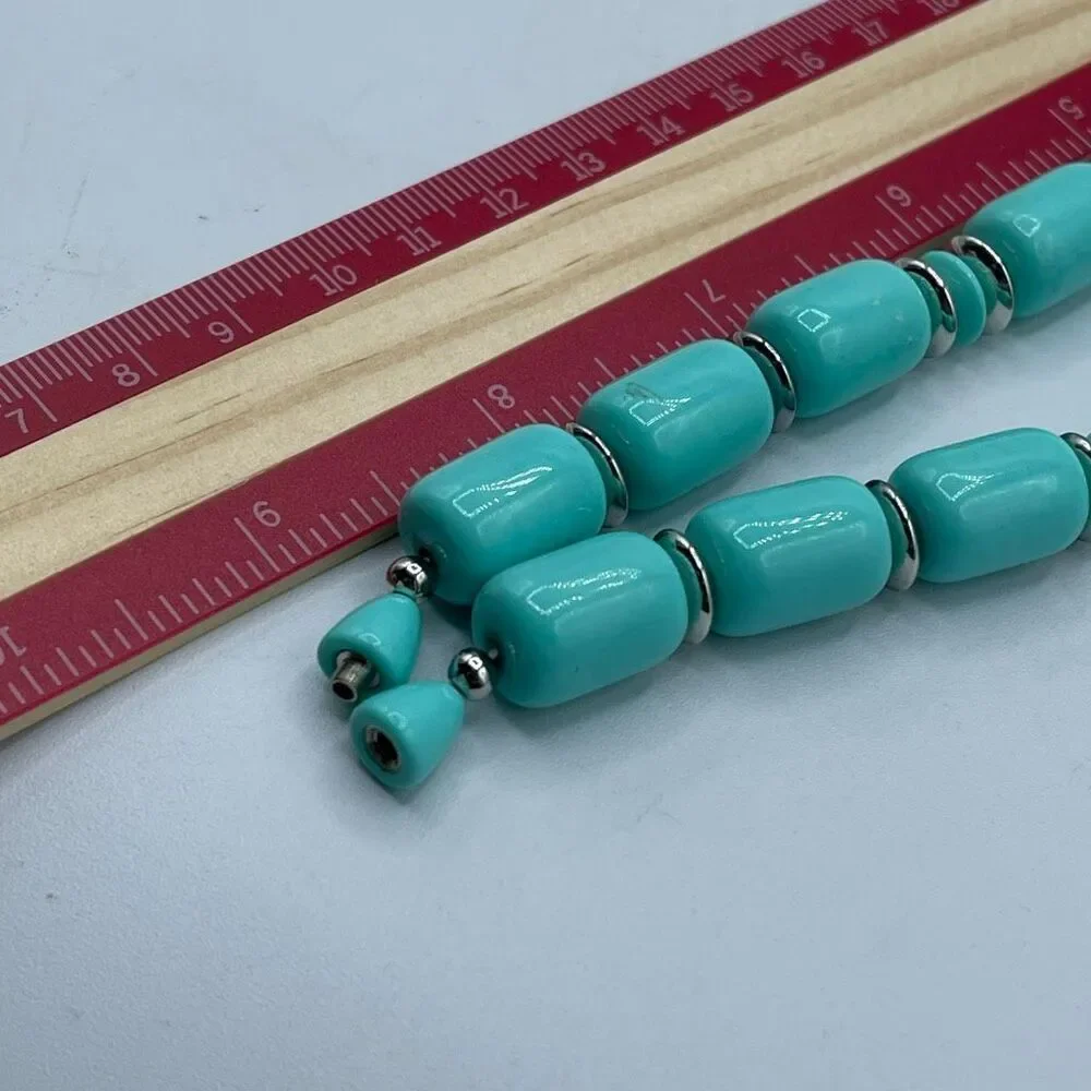 Vintage 1980’s acrylic silver & turquoise beaded necklace - Picture 6 of 7